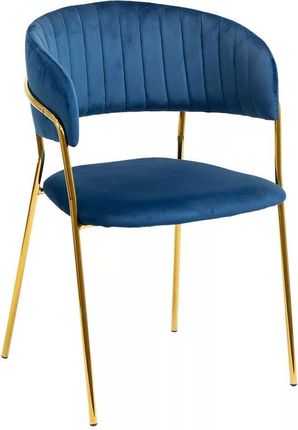 Krzesło Tapicerowane Glamour Welur Ze Złotymi Nogami Granatowe 26806