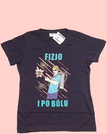 Granatowa koszulka fizjoterapeuty z nadrukiem „Fizjo i po bólu” Damska Rozmiar XL