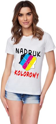Koszulka damska z własnym nadrukiem kolorowym Damski T-shirt z własnym nadrukiem logo napisem kolorowym