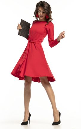Klasyczna sukienka do kolan z dzianiny z dopasowaną górą (Czerwony, XS)