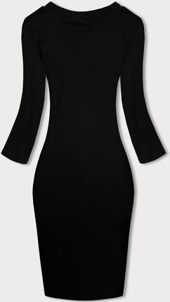 Dopasowana sukienka w prążki z okrągłym dekoltem czarna (5131)