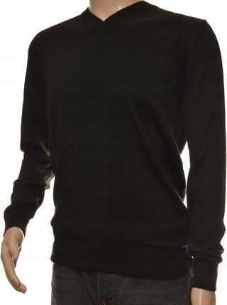Sweter męski czarny gładki szpic z kaszmirem XL