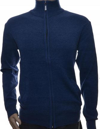 Klasyczny męski sweter półgolf niebieski cały rozpinany XXL 2XL