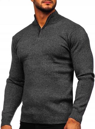 Męski sweter sweterek ze stójką 3XL czarny melanż