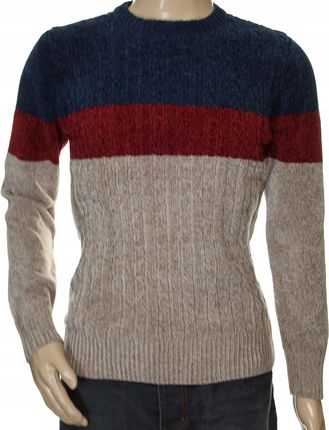 Sweter męski szenilowy klasyczny w paski okrągły pod szyją XL