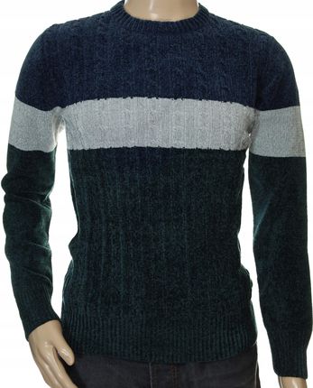 Sweter męski szenilowy klasyczny w paski okrągły pod szyją 2XL XXL