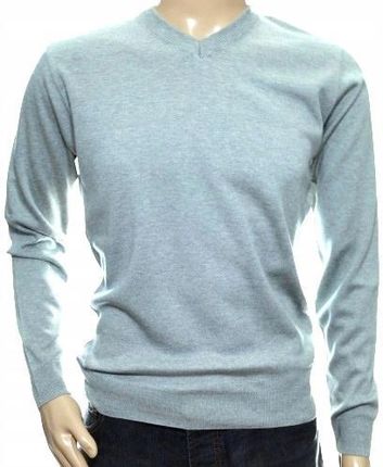 Sweter męski szary gładki wełniany w szpic serek z wełny niegryzący XL