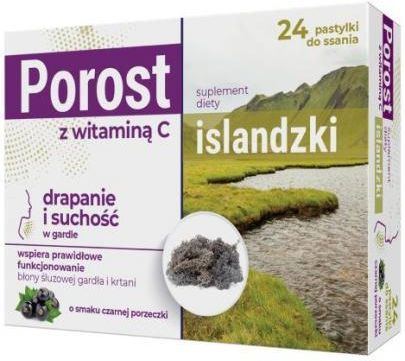 PRIMA-PHARMA Porost islandzki z witaminą C o smaku czarnej porzeczki 24 pastylki
