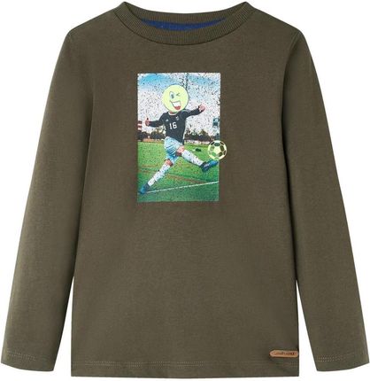 Koszulka dziecięca z długimi rękawami, nadruk piłkarza, khaki, 116