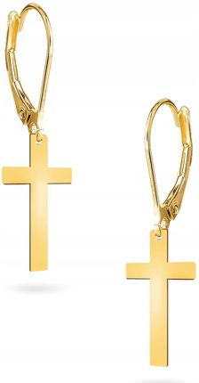 Piękne Złote Kolczyki Wiszące Krzyżyk 585