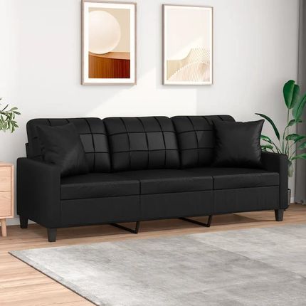 Vidaxl 3 Osobowa Sofa Z Poduszkami Czarna 180 Cm Sztuczna Skóra 3200808