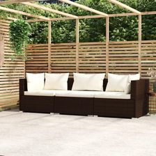 Vidaxl 3 Osobowa Sofa Z Poduszkami Brązowa Polirattan 168601145