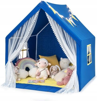 Costway Namiot Dla Dzieci Z Zasłonką, Oknem I Światełkami Niebieski