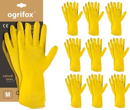 Ogrifox Rękawice Ochronne Gumowe Flokowane / Żółte / Ox-Flox - 10 Par (8 - M)