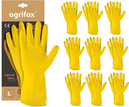 Ogrifox Rękawice Ochronne Gumowe Flokowane / Żółte / Ox-Flox - 10 Par (9 - L)