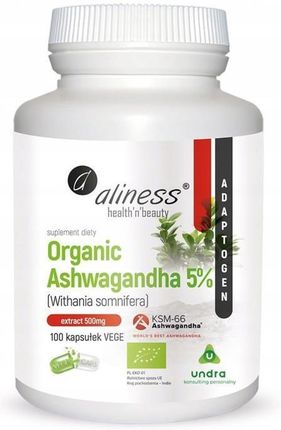 Aliness Organic Ashwagandha 500Mg 5% Ksm-66 100 kaps
