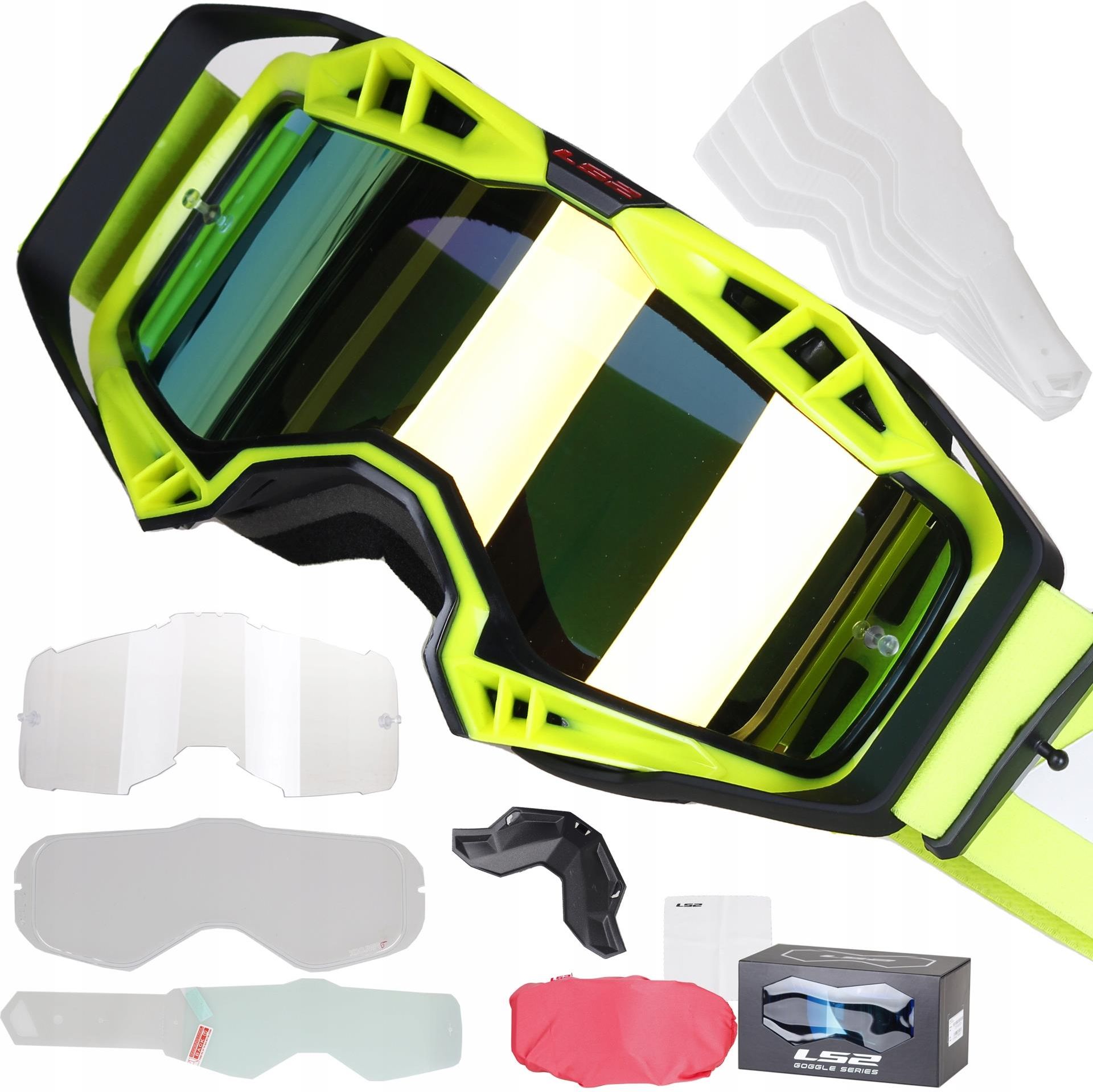 Gogle motocyklowe Ls2 Aura Pro Yellow Quad Pinlock I Zrywki