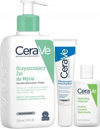 Cerave Krem Pod Oczy 14g + Oczyszczający Żel 236ml + Emulsja do Mycia 20ml