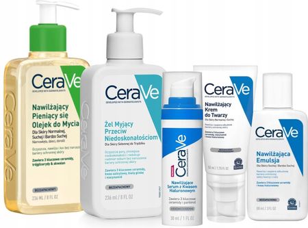 Cerave Nawilżające Serum 30ml + Olejek 236ml + Żel 236ml + Krem Do Twarzy 52ml