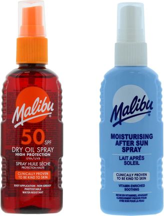 Malibu SPF50 Olejek Brązujący 100ml + Spray Po Opalaniu 100ml