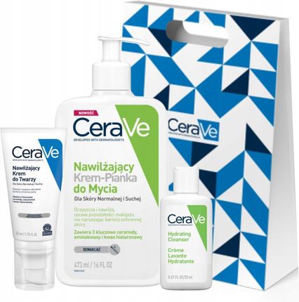 Cerave Zestaw Krem-Pianka Nawilżający Do Mycia 473ml + Krem Do Twarzy 52ml + Emulsja do Mycia 20ml