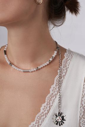 Mersada Naszyjnik z zawieszką perłowe koraliki srebrny