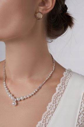 Mersada Naszyjnik z perłowymi koralikami srebrny perełki