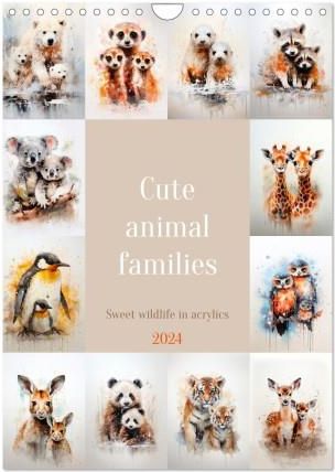 Cute animal families (Wall Calendar 2024 DIN A4 portrait), CALVENDO 12 Month Wall Calendar