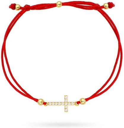 Biżuteria Gabor Złota Bransoletka Krzyżyk Z Cyrkoniami Na Czerwonym Sznurku 585