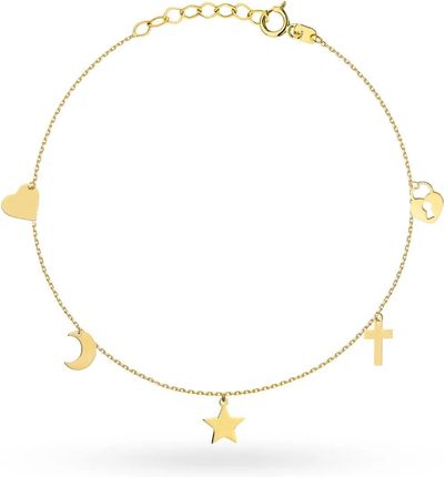 Biżuteria Gabor Złota Bransoletka Serce Księżyc Kłódka 17-19cm 585