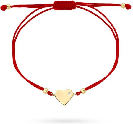 Biżuteria Gabor Złota Bransoletka Serce Z Cyrkonią Na Czerwonym Sznurku 585