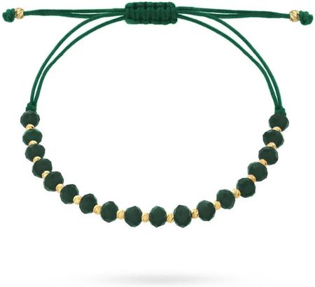 Biżuteria Gabor Złota Bransoletka Kulki I Szmaragdowe Kamienie Na Zielonym Sznurku 585