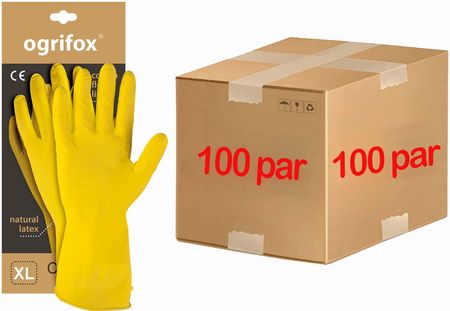 Ogrifox Rękawice Ochronne Gumowe Flokowane / Żółte / Ox-Flox - 100 Par (10 - Xl)