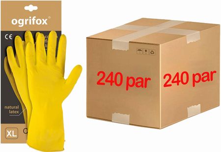 Ogrifox Rękawice Ochronne Gumowe Flokowane / Żółte / Ox-Flox - 240 Par (10 - Xl)