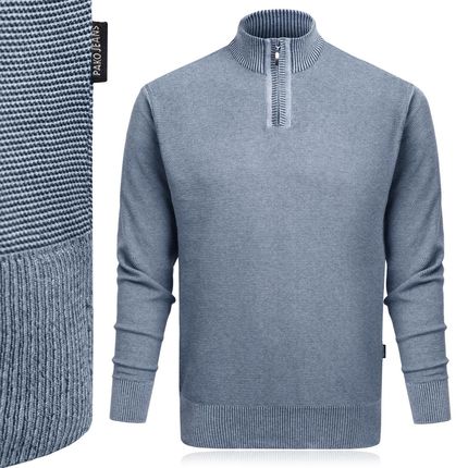Sweter Męski z Rozpinanym Półgolfem na Suwak Modny Błękitny XL