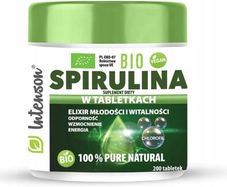 Bio Spirulina 100% 200 tabletek, Intenson