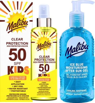 Malibu Bezbarwny Spray Dla Dzieci SPF50 250ml + Żel Po Opalaniu 200ml