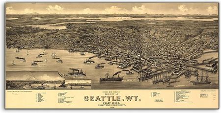 Coloray Hartowane Panele Szklane Morze Mapa Seattle 100X50
