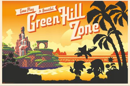 Grupoerik Plakat Sonic Green Hill Zone Oryginalne Plakaty Na Ścianę 91,5X61 Cm