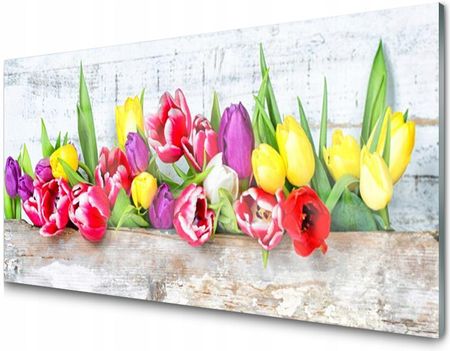Tulup Panel Szklany Płytka Tulipany Kwiaty 100X50