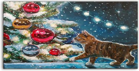 Coloray Hartowane Panele Szklane Kot Choinka Święta 100X50