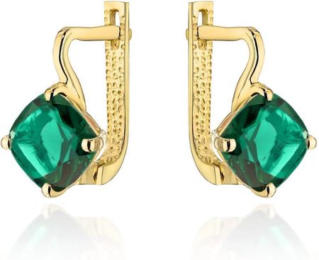 Biżuteria Gabor Kolczyki Złote Jasny Zielony Kwarc Kwadrat 585