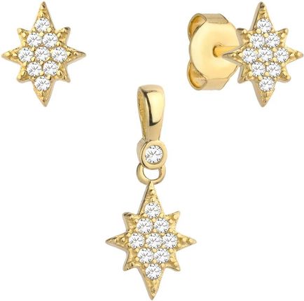 Biżuteria Gabor Złoty Komplet Kolczyki I Wisiorek Gwiazda Z Cyrkoniami 585