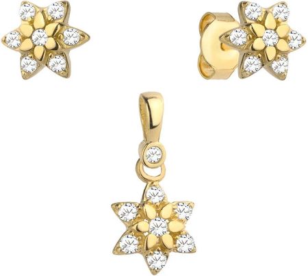Biżuteria Gabor Złoty Komplet Kolczyki I Wisiorek Kwiatek Z Cyrkoniami 585