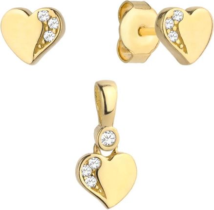 Biżuteria Gabor Złoty Komplet Kolczyki I Wisiorek Serce Z Cyrkoniami 585