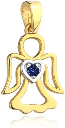Biżuteria Gabor Złota Zawieszka Aniołek Z Niebieską Cyrkonią 585