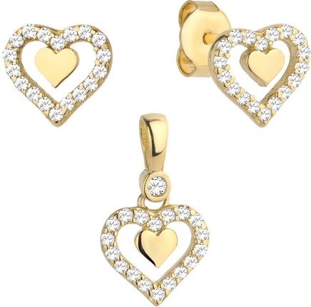 Biżuteria Gabor Złoty Komplet Kolczyki I Wisiorek Serce Z Cyrkoniami 585