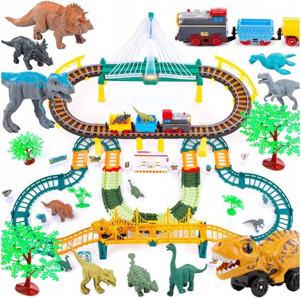 Kinderplay Tor Wyścigowy Kolejka Elektryczna Park Dinozaurów 2W1