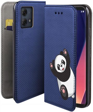 Martech Etui Z Klapką Do Motorola Moto G84 5G Wzór Panda Kabura Niebieska