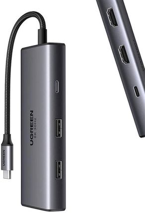 Ugreen Adapter USB Adapter 6w1 CM498 Hub USB do 2x USB-A 3.0, USB-C 3.0, 2xHDMI, PD (15852)